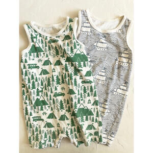 Winter Water Factory Romper -Set of 2-  Camping and Boats Print 12 mo.
